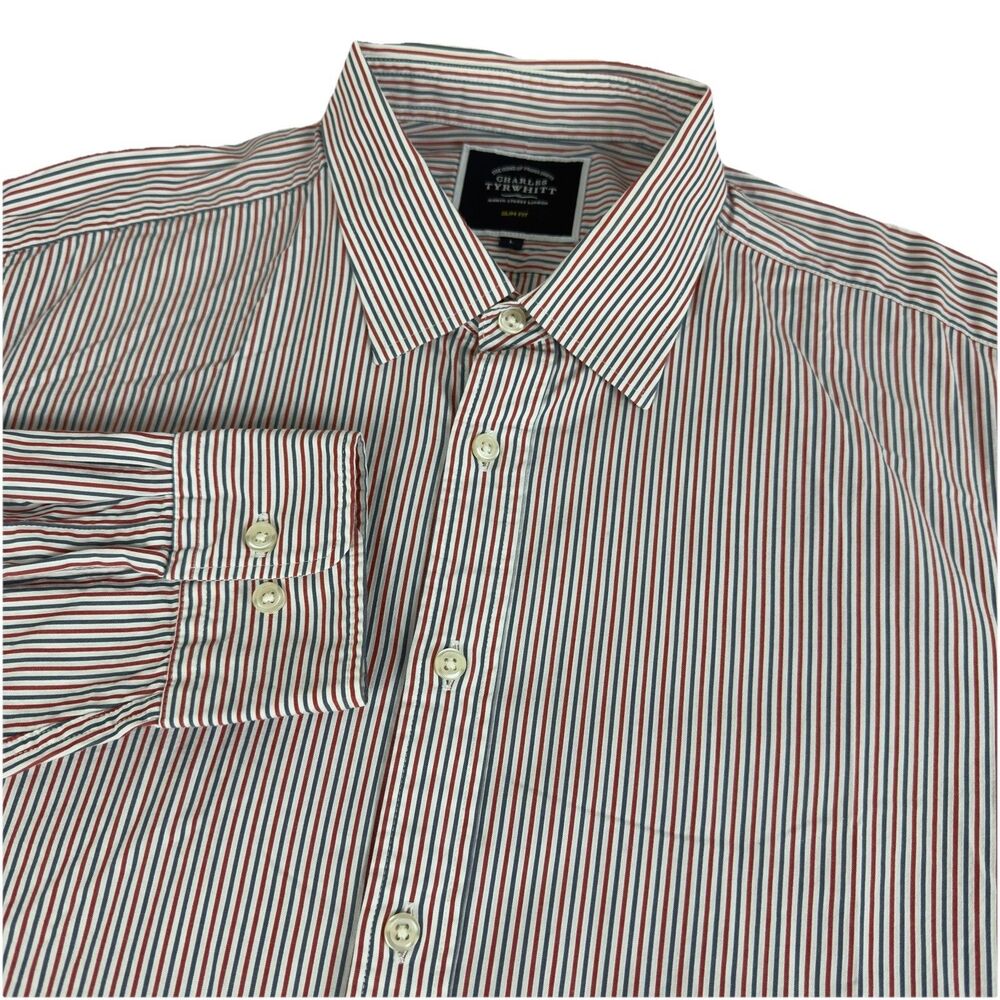 Charles Tyrwhitt Mens L Slim Fit Long Sleeve Button Up Shirt Multicolor Striped